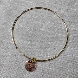 LA Rocks Gold Tone Faith Charm Bangle Bracelet
